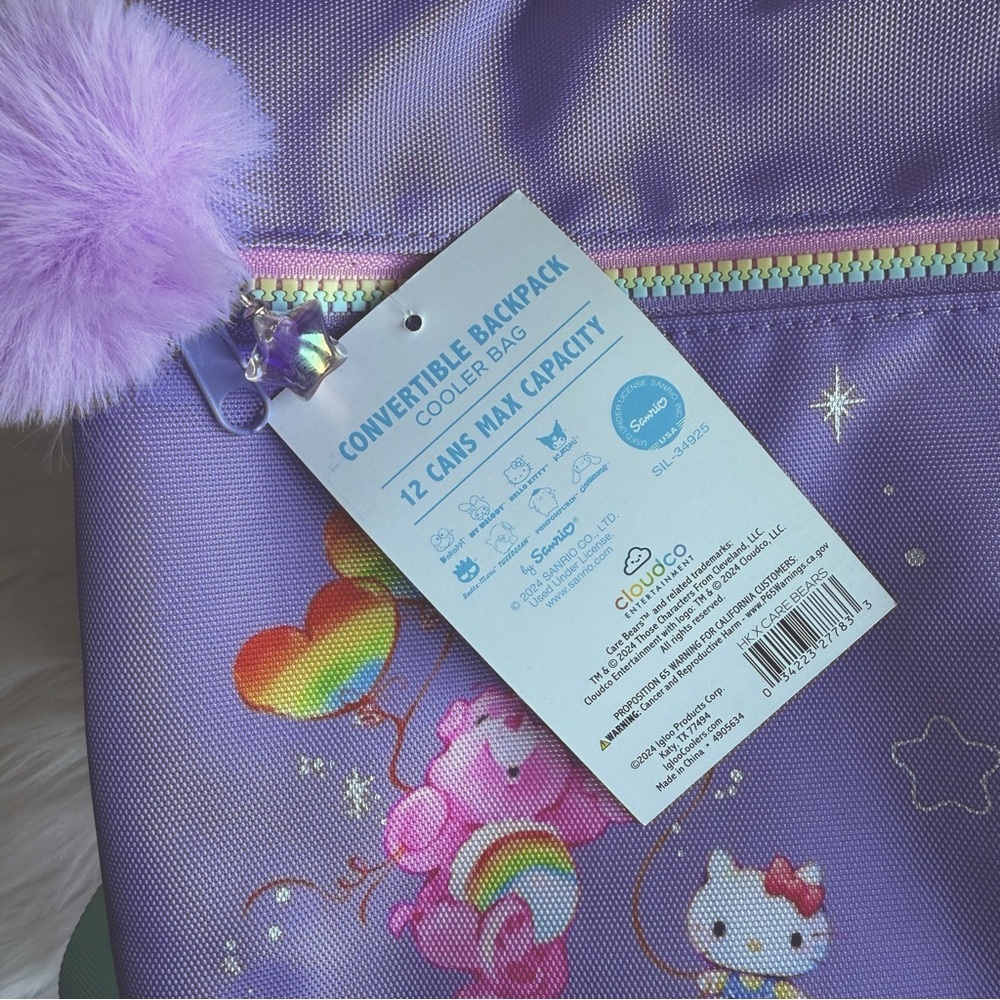 NEW! Purple Hello Kitty x Care Bears Insulated Igloo Cooler Backpack Bag Picnic - Picture 5 of 16